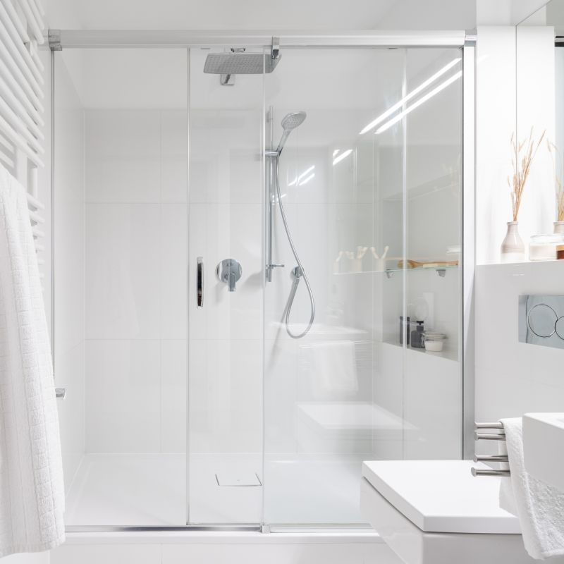 Corner Shower with Multiple Showerheads